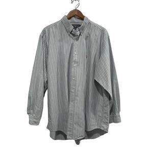 Ralph Lauren Classic Fit Button Down 17 1/2 34/35 Green with Blue Stripe